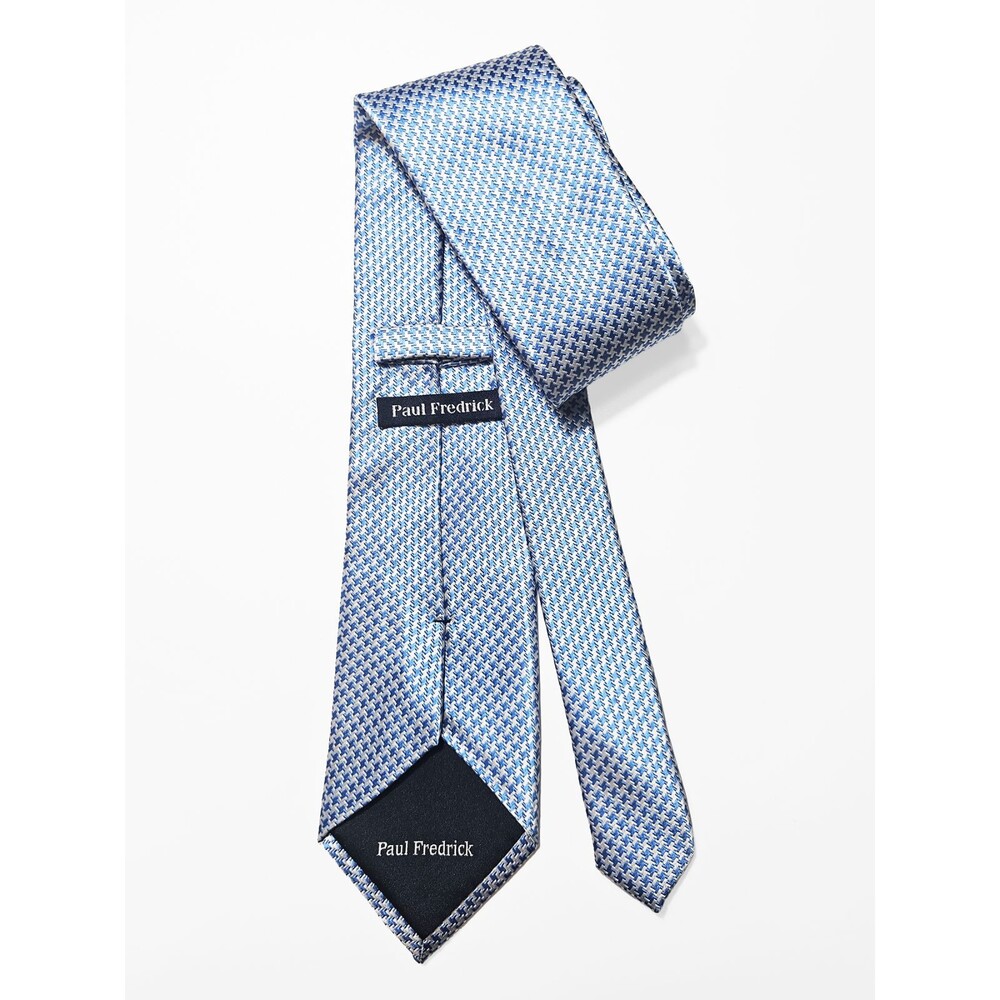 Paul Frederick White Blue Houndstooth Woven Silk Tie